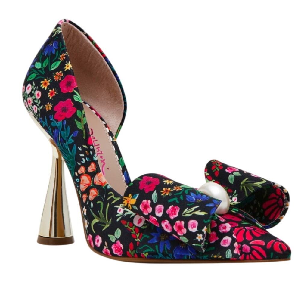 Blue by Betsey Johnson Womens Kyliee Pumps US 9.5 Black Ditsy Floral EUC